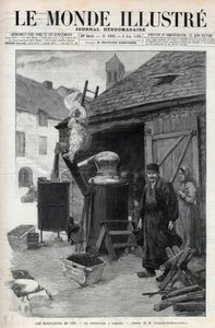 Hemdestillatörerna - hemdestillation i Paris 1895 - gravyr i "Le Monde Illustré"" nr 1993 av 1895 av Unknown artist