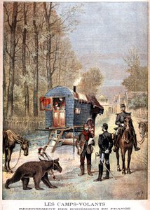 De flygande lägren: Folkräkning av bohemer i Frankrike (Roulotte, bohemer och gendarmer) - i "" Le petit journal"" av 1895-05-05 av Unknown artist
