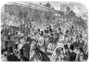 Longchamp Racecourse: läktarna för Bois de Boulogne-tävlingarna måndagen den 22 april. Gravering i "" L