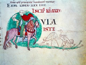 Herren har falkjakten. Miniatyr av medeltiden. Manuskript "Moralia in Job"" från Citeaux Abbey för Gregoire Pope I av Unknown artist