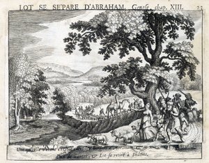Loth skiljer sig från Abraham - Bibel, gravyr av Unknown artist