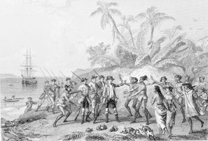 Louis Antoine, greve av Bougainville (1729-1811) anländer till Tahiti av Unknown artist