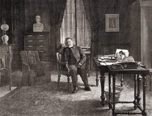 Louis Pasteur på sitt kontor vid institutet. 1800-talsgravyr. av Unknown artist
