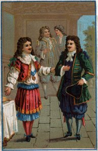 Ludvig XIV och Moliere”: Kung Ludvig XIV (1638-1715) och Johannes Döparen Poquelin dit Moliere (1622-1673) av Unknown artist