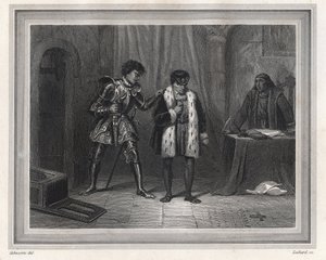 Ludvig XI fånge av Karl Temerary hertig av Bourgogne - Kung av Frankrike Ludvig XI (kung 1461-1483) träffade sin motståndare Karl Temerary hertig av Bourgogne 1467-1477 till Peronne i oktober 1468, period av Ligue du Bien Public - Franska kung Ludvig av Unknown artist