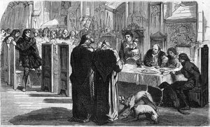 Louis de la Tremoille och hans fångar efter slaget vid Saint-Aubin-du-Cornier (1488). Gravyr av 1800-talet. av Unknown artist