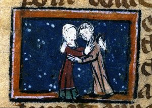Kärleksscen från ett franskt manuskript från 1200-talet. av Unknown artist
