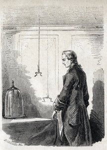 Luigi Galvani orsakar grodsammandragningar av blixtstångselektrit - LUIGI GALVANI (1737-1798) italiensk läkare och fysiker. Orsakar sammandragningar i en groda med elektricitet från ett åskmoln av Unknown artist