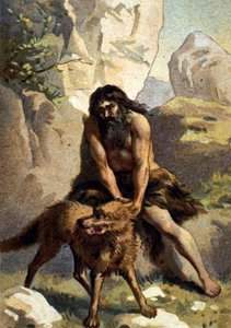 Lycanthropy: Delire av den som tror att han har förvandlats till en varg. Chromo från 1800-talet av Unknown artist