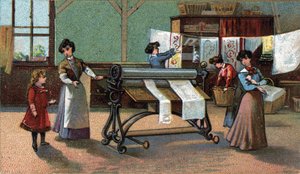 Maskinstrykare. (strykning). Kromolitografi från slutet av 1800-talet. av Unknown artist