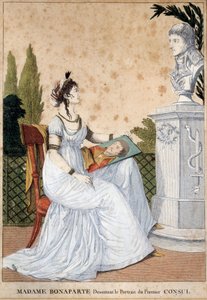 Madame Bonaparte ritar porträttet av förste konsul Josephine de Beauharnais (1763-1814) framför bysten av sin man Napoleon Bonaparte (1769-1821). Anonymt tryck. 1799-1804. Sön 0,24x0,17 m Malmaison, musee du chateau av Unknown artist