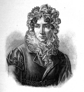 Madame de Genlis - Porträtt av Stéphanie gratulerar vapen av Saint Aubin (Saint-Aubin) (1746-1830), grevinnan av Genlis, fransk kvinna av bokstäver. av Unknown artist