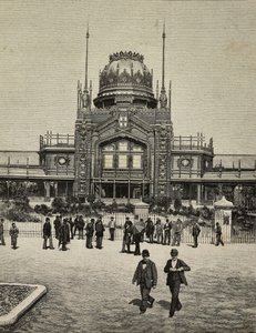 Huvudfasaden på United Exhibitions, Milano, Italien, gravyr efter fotografi av bröderna Treves från L