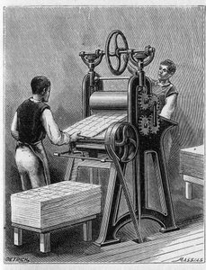Skapa kort att spela med gamla metoder. Cylinder av spelkort. Gravyr från 1893. av Unknown artist