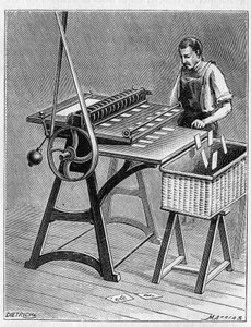 Skapa kort att spela med gamla metoder. Decoupage av spelkort. Gravyr från 1893. av Unknown artist