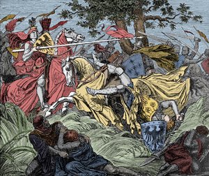 Manfred dödad i strid - Battle of the Benevent (26 februari 1266): döden av Manfred I (av Hohenstaufen) av Unknown artist