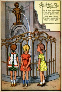 Manneken Pis i Bryssel, ca 1950 (tryck) av Unknown Artist