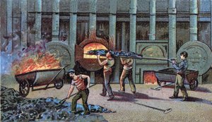 Tillverkning av belysningsgas, cornu delutor. Kromolitografi från slutet av 1800-talet av Unknown artist