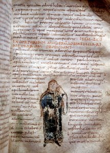 Manuskriptsida från "Om de enkla drogerna" av Claude Galien (Klaudios Galenos eller Claudio Galeno eller Claudius Galenus eller Galen, v. 131 - v. 201). 8:e eller 9:e århundradet. Styrelse i Lucca. av Unknown artist