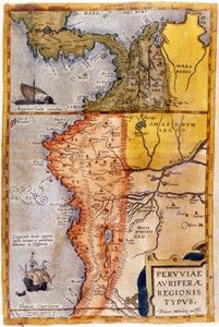Karta över Colombia och Peru. 1590. av Unknown artist
