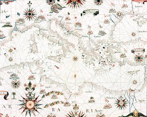Karta över Medelhavet och kusten (Detalj av portulan i Castellini av Unknown artist