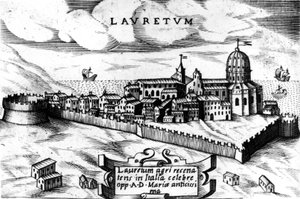 Karta över staden Loreto (Laurentum), gravyr 1500-talet. av Unknown artist