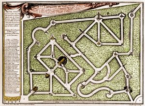Karta över labyrinten i parken vid slottet i Versailles, skapad av Andre Le Notre (1613-1700). Gravyr i "" La Nature. Revue des sciences et de ses applications aux arts et a l