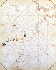Karta som visar Gibraltar, Marocko och Kanarieöarna. Portulan från 1400-talet. av Unknown artist
