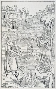 Marina djur och monster - titelsidan för kapitlet "" De Piscibus"" av "" Hortus Sanitatis"", upplagan av Årets Mainz av Unknown artist