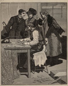 Marquetry: intarsia har jobbet. Gravyr från 1885 i "" Les arts et metiers illustres"" av Adolphe BITARD. av Unknown artist