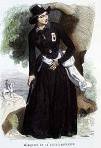 Marquise de La Rochejaquelein (eller La Rochejacquelein) (1772 - 1857) (på bröstet Vendéens insignier), gravyr från 1800-talet av Unknown artist
