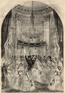 Äktenskap mellan Baron Alphonse de Rothschild (1827-1905) och Leonora de Rotschild (1837-1911). Maria lärde sig att kasta en drink på golvet, det sista steget i ett judiskt äktenskap som kallas "det krossade glaset". Gravyr i "" The Illustrated London News av Unknown artist