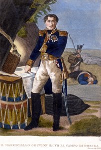 Marskalk Laurent Marquis de Gouvion Saint Cyr (1764 till 1830) vid slaget vid Dresden 1813. gravyr 1800-talet av Unknown artist