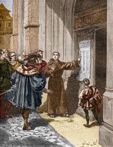 Martin Luther (1483-1546) hänger sina 95 teser i Wittenberg