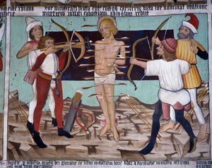 S:t Sebastians martyrskap, S:t Sebastians liv (1400-talet), fresker, St Sebastians kapell, Villard-de-Lans, Rhône-Alpes, Frankrike. av Unknown artist