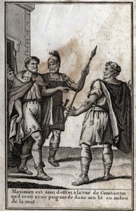 Maximian Hercules (Marcus Aurelius Valerius Maximianus) (cirka 250-310), romersk kejsare, grips av skräck vid åsynen av Konstantin (Konstantin I, Flauius Valerius Aurelius Constantinus, 272-306), hans svärson, som han tror att han högg i sin säng jag av Unknown artist