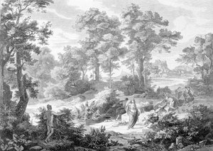 Möte mellan Ulysses som låg nära en flod och Nausicaa. Gravyr från slutet av 1800-talet. av Unknown artist