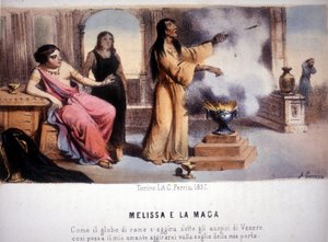 Melissa och trollkvinnan: ""På samma sätt som kopparsfären är influerad av Venus, så att min älskare kan dyka upp på min tröskel". 1857. av Unknown artist