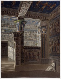 Memnonium Thebes, pl 37: Färgglad inre perspektivvy av templet i väst - i "" Egyptian Antiquites"", sd. 1800-talet av Unknown artist