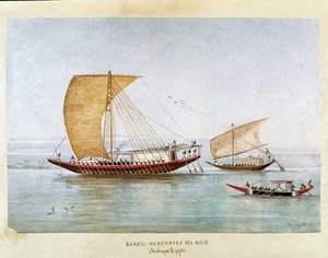Handelsfartyg på Nilen i det antika Egypten (akvarell av Unknown artist