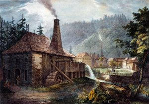 Metallurgi: Utsikt över Framonts smedjor. Litografi omkring 1850. Nancy, historiska museet Lorraine av Unknown artist