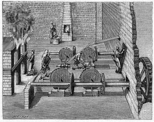 Metallurgi på 1700-talet: ett gjuteritåg. Gravyr i "" Nature: granskning av vetenskaperna och deras tillämpningar på konst och industri"" av 8 augusti av Unknown artist