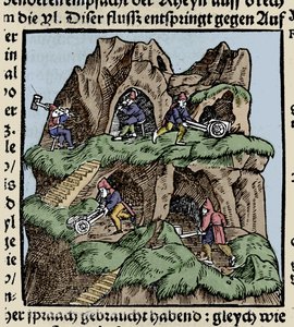 Gruvor på 1400-talet. Gravyr från Johann Stumpffs ”Den Edlen Strength Besten Fromen”. början av 1500-talet. av Unknown artist