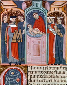 Miniatyrdopsscen hämtad från Justinian Code (Codex Justinianus), samling av lagar och institutioner publicerad under den romerske kejsaren Justinian I av Bysans (483-565) av Unknown artist