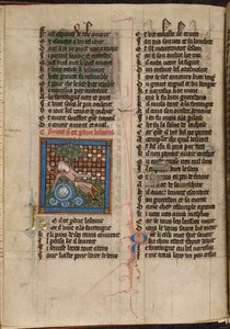 Miniatyr av Narcissus som beundrar sin reflektion i en fontän, från "Le Roman de la Rose" av Unknown artist