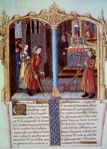 Miracle of Saint Louis (1214-1270): en krigare av en halt med bequille. Miniatyr i "" Life and miracles of Saint Louis"" av Unknown artist