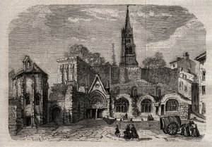 Monolitisk kyrka i Saint-Emilion - Kyrkomonolit av Saint Emilion i Gironde - gravyr i "Dictionnaire populaire illustrious" - 1864 - av Joseph Decembre och Edmond Allonier - av Unknown artist