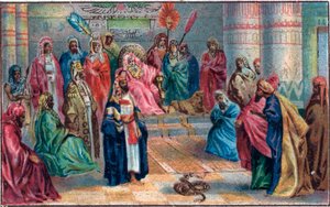Moses och Aron mot den arga faraos kromolitografi från slutet av 1800-talet. av Unknown artist
