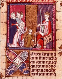 Mor och barn framträder inför en kung, representant för Justice Miniature hämtad från "Justiniani in Fortiatum"" 1300-talets kungliga bibliotek i Escorial Monastery (Escorial), Spanien av Unknown artist
