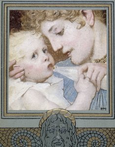Mamma ger flaskan till sitt barn - 1800-talet av Unknown artist